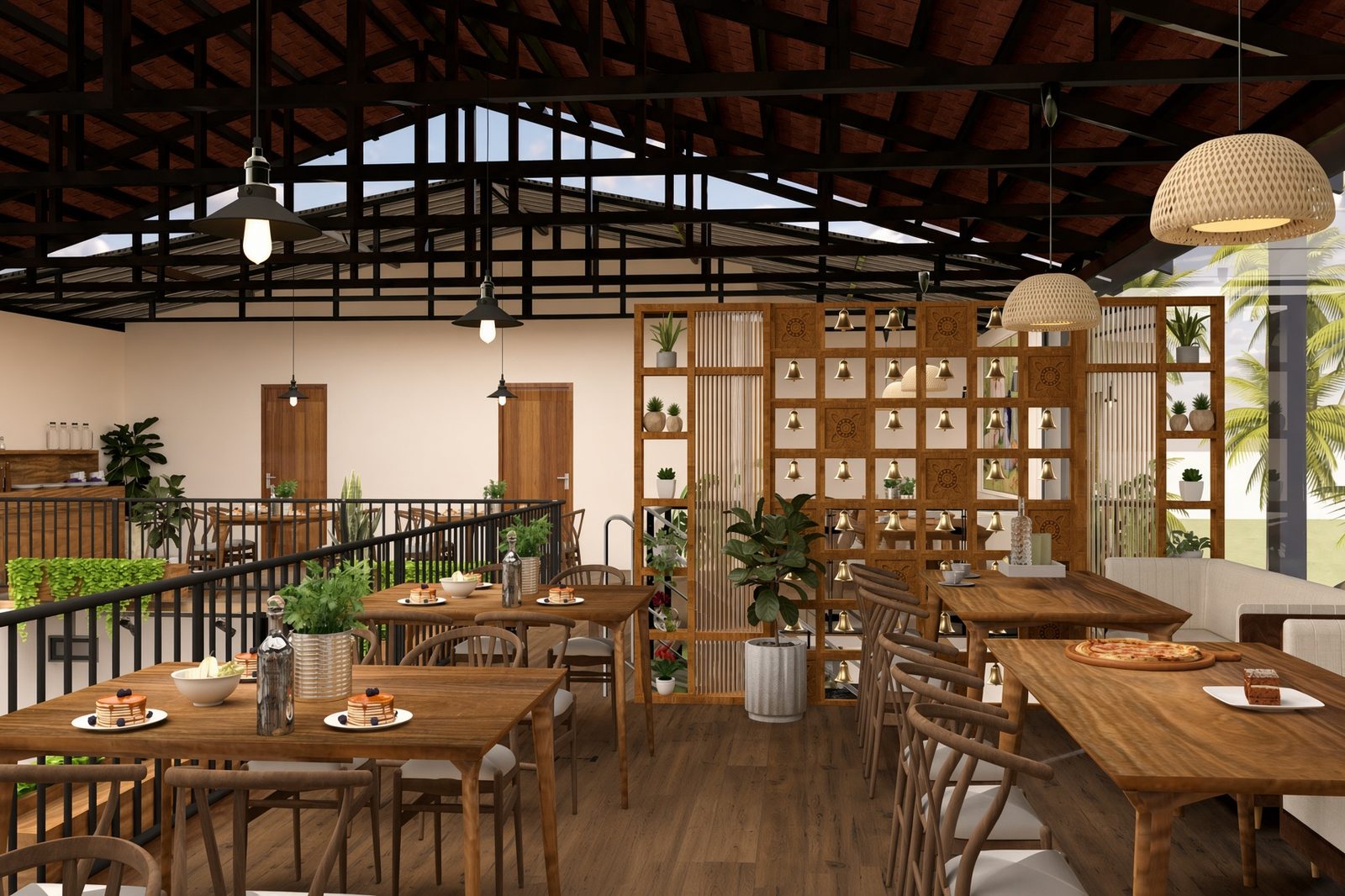 First floor dining with wooden screen